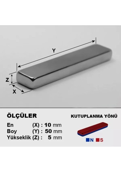 2 Adet 50mm X 10mm X 5mm Köşeli Süper Güçlü Neodyum Mıknatıs