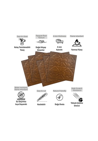 3 Boyutlu Duvar Paneli Kabartmalı Kareli Yuvarlak Desen Pvc 41x41 Cm/ 6 Adet /1 M² Altın Meşe