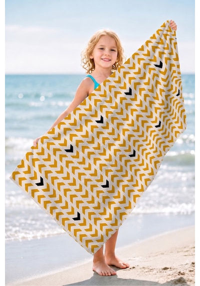 Geometrik Ok Desenli Modern Plaj Havlusu - Sarı Siyah Minimalist Hızlı Kuruyan Mikrofiber Havlu Çok Renkli