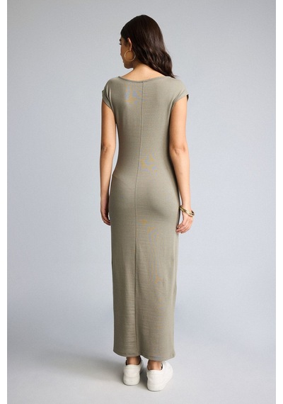 Defacto Bodycon Vücudu Saran Dik Yaka Modal Kısa Kollu Maxı Elbise H0862ax26aukh207 Haki-kh207