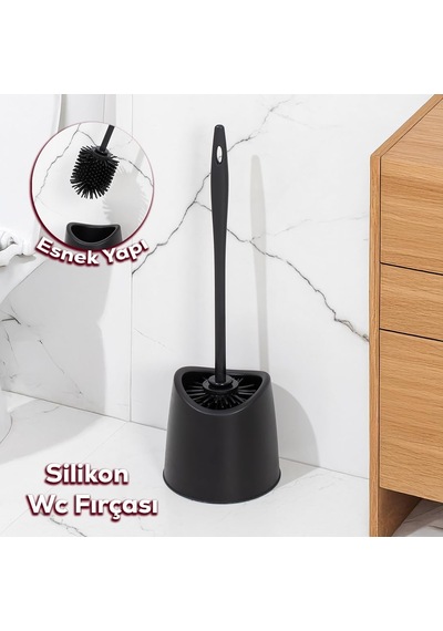 Lexroo Sb-776 Silikon Wc Tuvalet Banyo Fırçası Klozet Fırçası Siyah