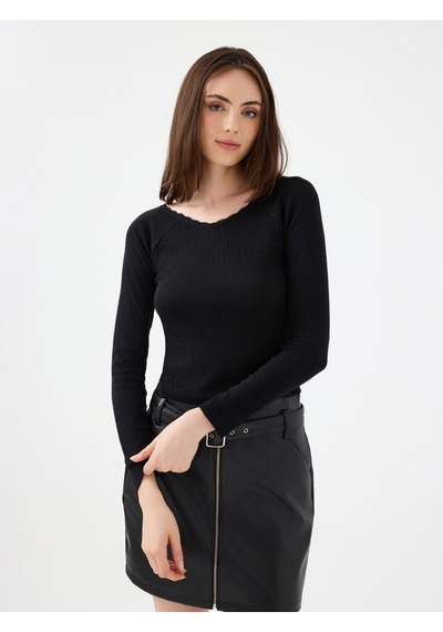 Slim Fit Kadın Tshirt U.kol Siyah