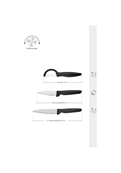 Dr. Inox Peel Set 4 Parça Bıçak Seti Siyah