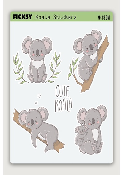 Sevimli Koala Sticker Seti - 4 Adet Etiket Çıkartma Diğer