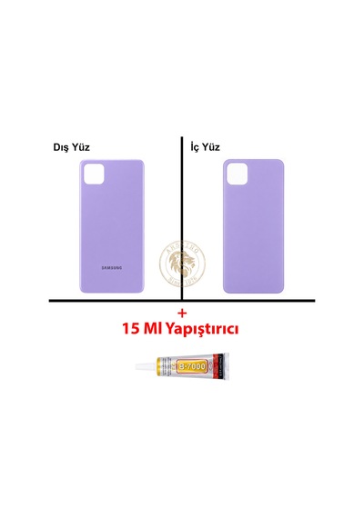 Samsung Galaxy A22 5g Mor Renk Arka Kapak + B7000 Yapıştırıcı Arka Cam Batarya Kapağı Pil Kapağı Lazer Kesim Back Cover Galaxy A22 Uyumlu