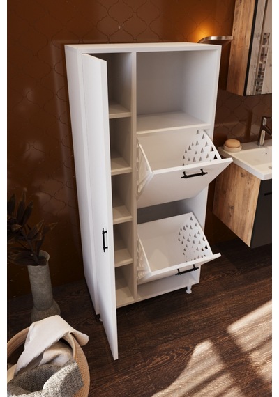 Menekşe 2 Kapaklı Çok Amaçlı Dolap Çamaşır Sepetli Banyo Dolabı Raflı Kirli Çamaşır Dolabı Düzenleyici Beyaz Menekşe 2 Kapaklı Çok Amaçlı Dolap Çamaşır Sepetli Banyo Dolabı Raflı Kirli Çamaşır Dolabı Düzenleyici Beyaz