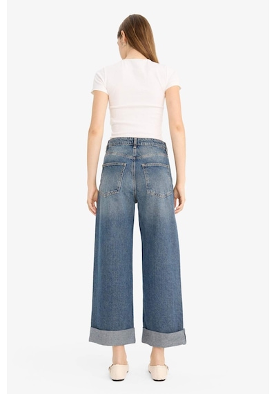 Defacto Baggy Fit Yüksek Bel Katlamalı Paça Jean Pantolon E9134ax25aunm34 Mavi