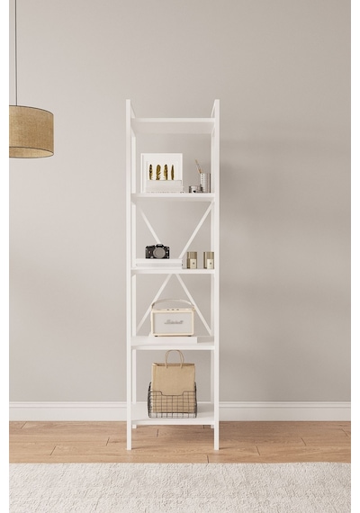 Nilamu Beyaz 45 Cm Kitaplık, Metal Aksamlı, Organizer, Ofis, 45 170 34 Cm Beyaz