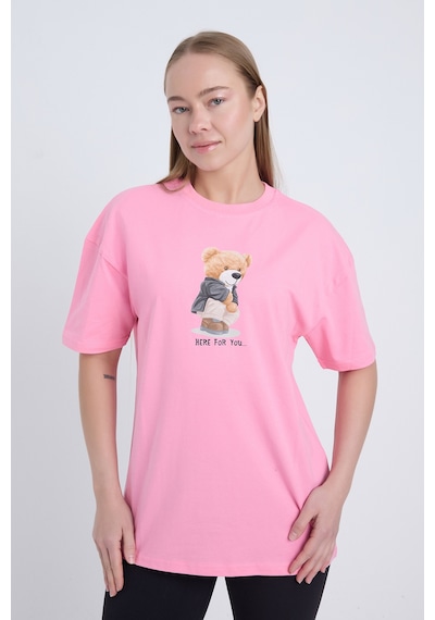 Velvoria Oversize Kadın Here For You Baskılı Pembe Renk T-shirt