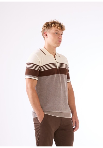 Dufy Kahve Çizgili Yatay Desen Erkek Triko - Slim Fit Kahve