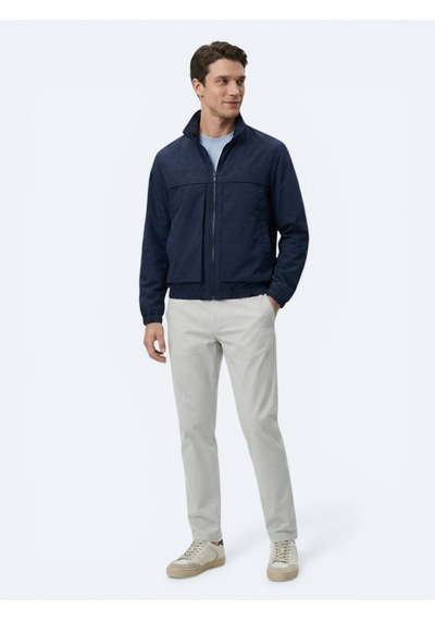 Kip Lacivert Relaxed Fit Dik Yaka Casual Dokuma Mont