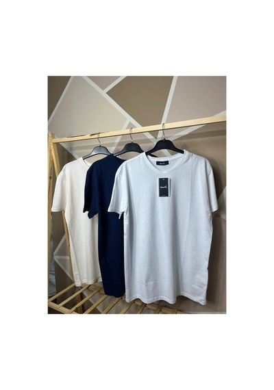 Mfz Giyim Lacivert - Beyaz - Krem Renk 3'lü Bisiklet Yaka Erkek T-shirt Lacivert-beyaz-krem