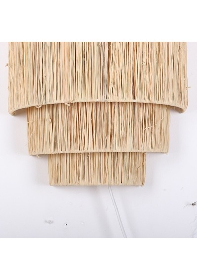 Bambu&rattan Salon Yatak Odası Antre Ahşap Doğal Aplik Avize Tasarım Rafya Aplik Aydınlatma 42x28cm-9036845663620 Ahşap