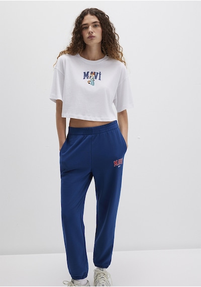 Mavi - Kedi Logo Baskılı Beyaz Tişört 1613284-620 Beyaz