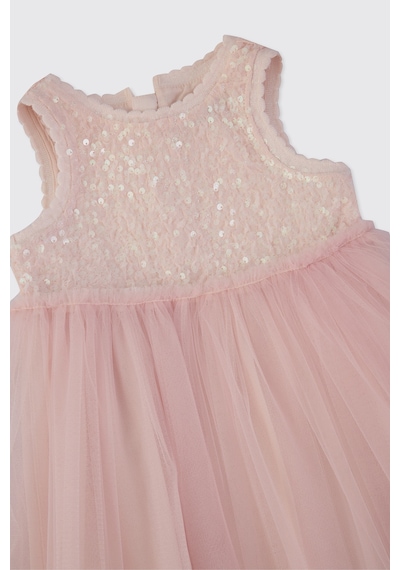 Panço Kız Bebek Payet Detaylı Pudra Elbise Pembe 2611GB26032