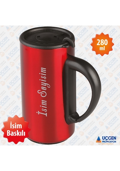 280 Ml Kulplu İsim Baskılı Termos Bardak 3507  Kırmızı