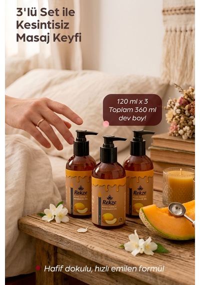 Kavun Aromalı Masaj Yağı 3 Lü Set Erotik Kokulu, Yenilebilir Ve Nemlendirici - 305837773