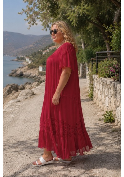 Cedy Denim Cedy Denım - Bohem Dantel Detaylı Volanlı Viskon Maxi Boy Elbise O1703 Kırmızı Cedy Denim Cedy Denım - Bohem Dantel Detaylı Volanlı Viskon Maxi Boy Elbise O1703 Kırmızı