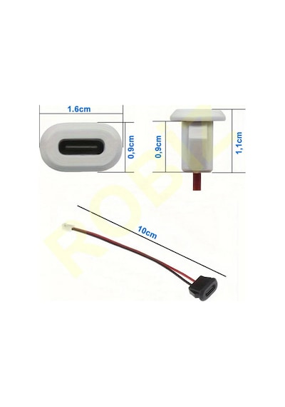 Type C Panel Montaj Dişi Soket 2 Pin 10cm Kablolu Beyaz Uzatma Konnektör Araba Kamera Oyuncak Telef
