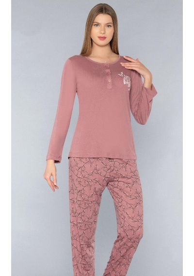 Uzun Kol Mevsimlik Pijama Takımı Viskon Alperi 790-53 K. Pembe