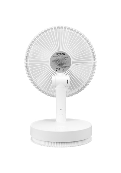 Everest Efn-600, Beyaz, 4 Kademeli Hız, Masaüstü Kullanım, Taşınabilir, Dahili 2000mah Bataryalı, Usb Şarj Girişli, Kumandalı, Vantilatör