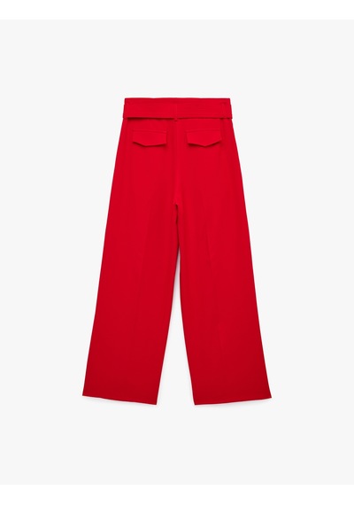 Koton Standart Bel Kemerli Geniş Paça Pantolon Kırmızı 6sak40284pw