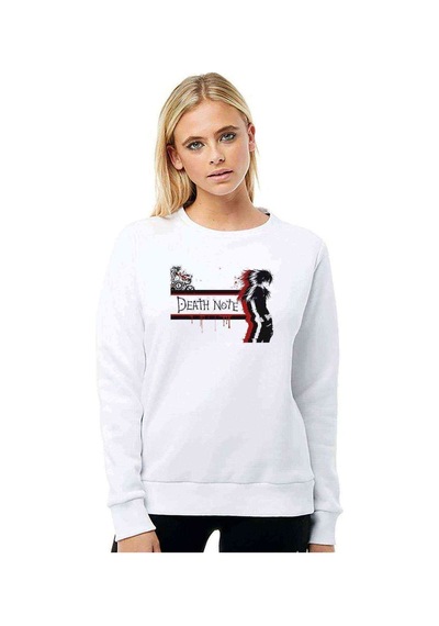 Anime Death Note Baskılı Beyaz Kadın Sweatshirt (528295371)