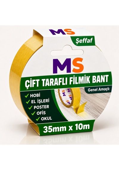 Çift Taraflı Filmik Şeffaf Bant 35 Mm X 10 Metre Yapışkanlı Hobi Bandı El Çok Amaçlı Bantları