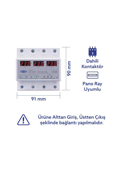 Tomzn Voltaj Koruma Rölesi Koruyucu Röle 220V 63A 3 Fazlı - Ev Tipi Trifaz