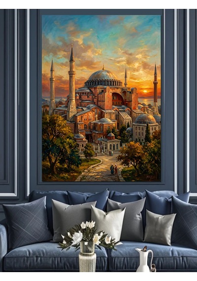 Gün Batımında Ayasofya Camii Dekoratif Kanvas - Mdf Ahşap Tablo