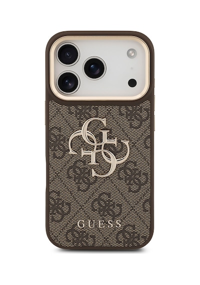 Apple Uyumlu iPhone 17 Pro Kılıf Guess Lisanslı Gold Kamera Çerçeveli 4g Desenli Büyük 4g Ve Yazı Logolu Kahve Kahverengi