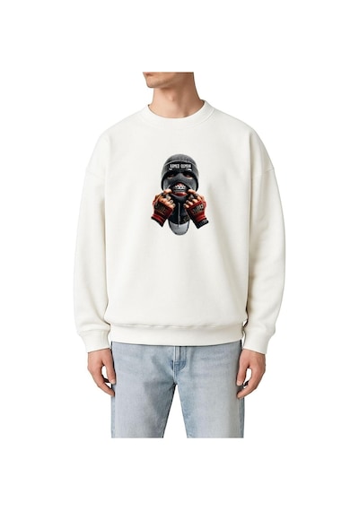 Benroma 3 İplik Penye Ahmed Osman Baskılı Unisex Sweatshırt Beyaz