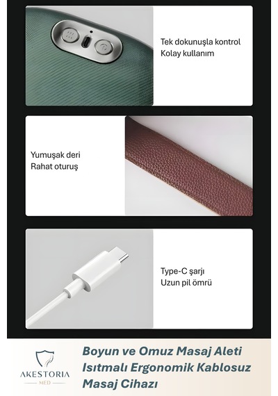 Boyun Ve Omuz Masaj Aleti Isıtmalı Ergonomik Kablosuz Masaj Cihazı Koyu Yeşil