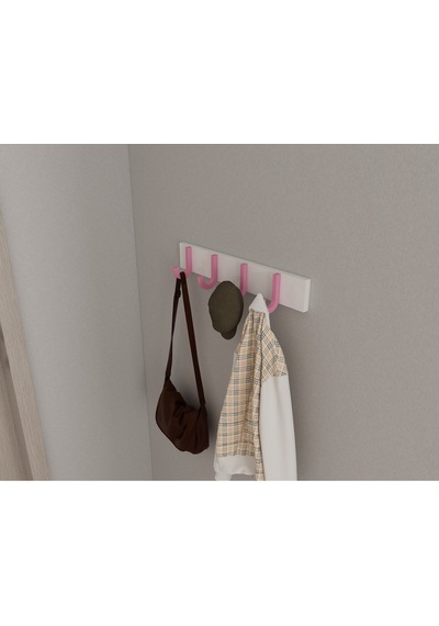 Hepsi3boyutlu Modern Duvar & Kapı Baston Askılık - 4 Adet Pembe J Askılık - Model No : 6 Pembe