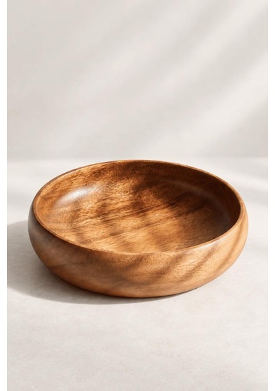 Atbyhome Akasya Salata Kasesi 20.3 Cm - Yuvarlak Mutfak Tezgah Üstü Meyvelik Mezelik Sunum Kasesi Derin Kase