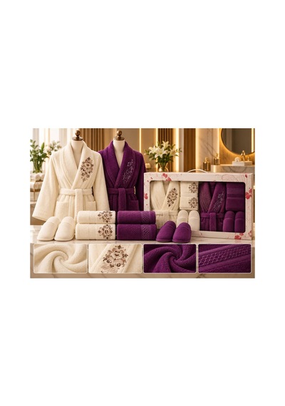 Slc Home 6 Parça Lüx Aile Bornoz Seti % 100 Pamuk Kutulu Şık Desenli İşlemeli Krem - Mor - 939937392 Krem - Mor Slc Home 6 Parça Lüx Aile Bornoz Seti % 100 Pamuk Kutulu Şık Desenli İşlemeli Krem - Mor - 939937392 Krem - Mor
