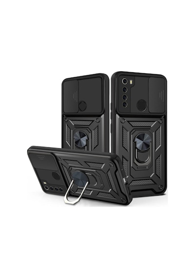 Fibaks Redmi Note 8 Uyumlu Kılıf Kamera Korumalı Sürgülü Yüzüklü Armor Military Tank Zırh