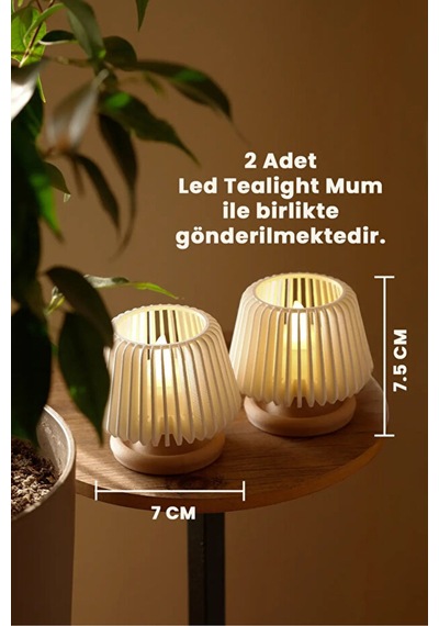 Dekoratif Led Tealight Mumluk Masaüstü Aydınlatma 2'li Set