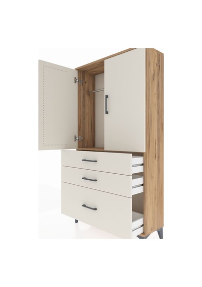 Arges Dolap Tek Raflı 3 Çekmeceli Tek Askılı 88x30x163 Çam-ay... Çam