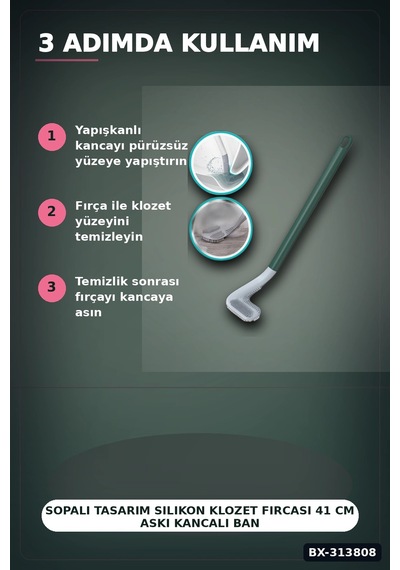 Sopali Tasarim Silikon Klozet Fircasi 41 Cm Aski Kancali Banyo Temizlik Seti Bx-313808 000 Açık Krem
