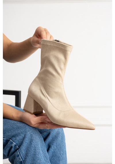 Dabab Shoes Neva Kadın Bej Streç Süet Sivri Burun Fermuarlı 6 Cm Kalın Topuklu Bot Bootie Bej Süet Dabab Shoes Neva Kadın Bej Streç Süet Sivri Burun Fermuarlı 6 Cm Kalın Topuklu Bot Bootie Bej Süet