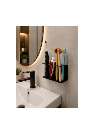 Dekoratif Metal Diş Fırçalık Duvara Monte Diş Macunu Organizeri Banyo Ve Lavabo Düzenleyici Siyah Fırçalık