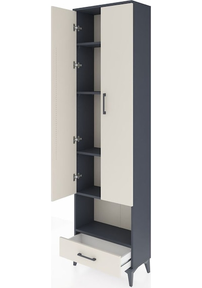 Arges Dolap 5 Raflı Tek Çekmeceli Tek Askılı 60x30x221 Antrasit-aytaşı Antrasit
