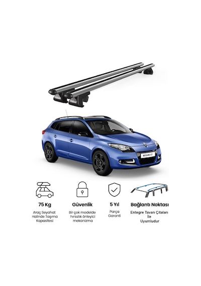 Venüs Renault Megane Station Wagon 2009-2016 Uyumlu Gri Ara Atkı Port Bagaj Tavan Barı