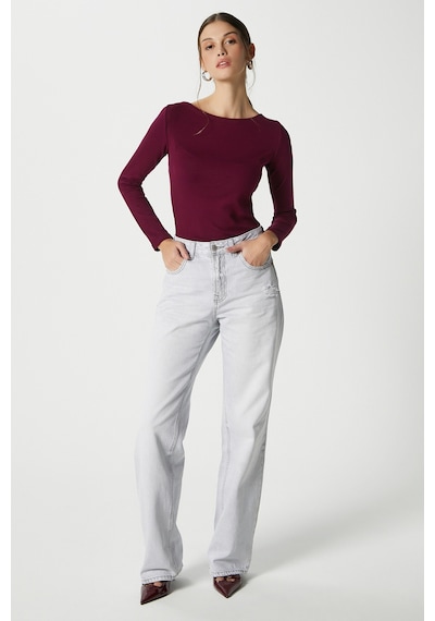 Ritnice Kayık Yaka Need Uzun Kollu Mürdüm Soft Top / Bluz Mürdüm