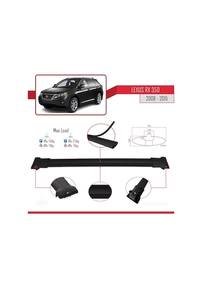 Lexus Rx350 - Rx350-2 2008-2015 Arası İle Uyumlu Fly Model Ara Atkı Tavan Barı Siyah