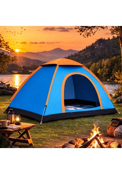 3 Kişilik Yarı Otomatik Kurulum Kamp Çadırı Suya Dayanıklı, Taşıma Çantalı Outdoor Aile Çadırı, Piknik, Plaj Ve Doğa 200x150x110 Cm Bx40 Acı Kahverengi