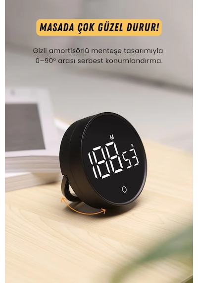 GWORKE Rt-1 Mıknatıslı Zamanlayıcı, Mutfak Kronometresi, Pomodoro, Öğrenci Ders Çalışma Saati - Siyah
