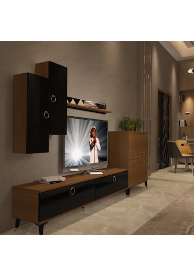 Decoraktiv Eko 6 Mdf Std Gold Tv Ünitesi Tv Sehpası Ceviz - Siyah