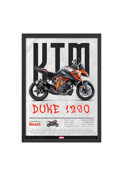 Ktm Duke 1290 Siyah Ahşap Çerçeveli Poster, Dekoratif Motosiklet Duvar Tablosu